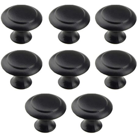 8 Runde skapdørknotter Børstet rustfritt stål Soppform Skuffehåndtak for kjøkkenskap Kommode (Svart)