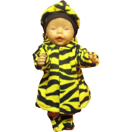 Gul/svart fleece-kappa-set till Baby Born, dockkläder.