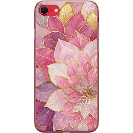 Kompatibelt Mobilskal till Apple Apple iPhone 7 Rosa och lila blommönster med gyllene detaljer - Eleganta mandala-inspirerade motiv