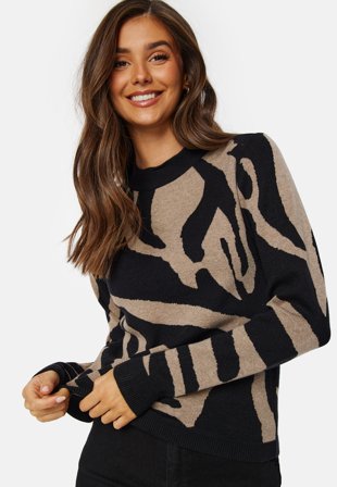 Object Collectors Item Objray L/S Knit Pullover Black AOP:FOSSIL BIG Klær