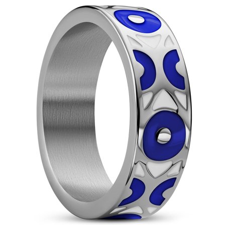 Evil Eye | 7 mm dunkelblauer Edelstahlring für Männer - Edelstahlringe