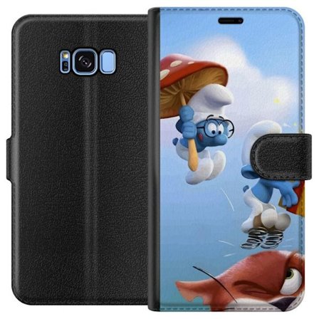 Kompatibelt Plånboksfodral till Samsung Galaxy S8 Smurfarna tecknad blå figurer retro affisch serie Schtroumpfs barndoms barndom serie design
