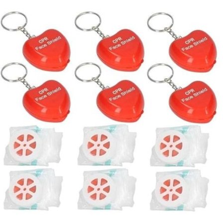 6-pak Førstehjælp CPR Maske med Envejsventil Bærbar Lomme Nøglering til Voksne og Børn