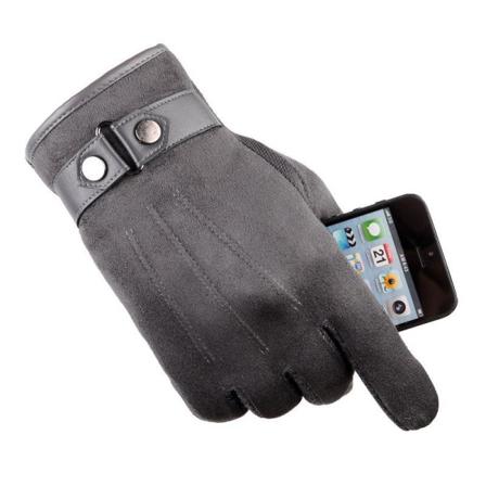 Touch-handskar För Män I Mocka Och Spänne Funkar Med Iphone Grey One Size