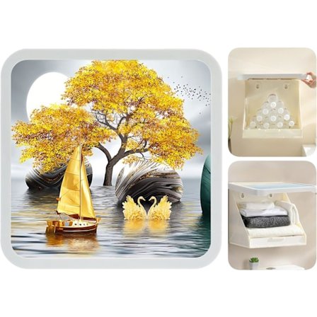 Vikbar Förvaringslåda, Vattentät Hängande Organizer med Borrfri Installation, Utrymmesbesparande Väggmonterat Skåp för Badrumsinredning