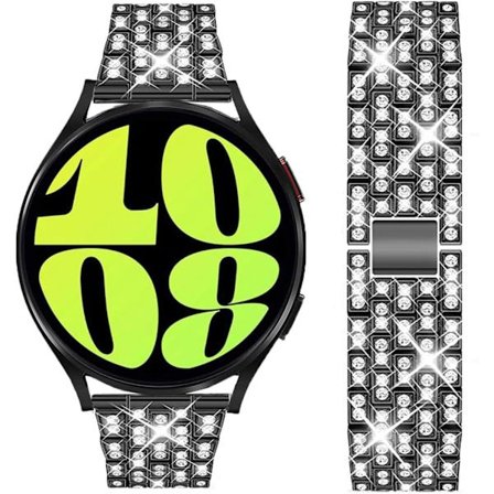 Armband för Samsung Galaxy Watch 7/6/5/4 20mm Bling Diamant Metall Ersättningsarmband för Kvinnor och Män Svart