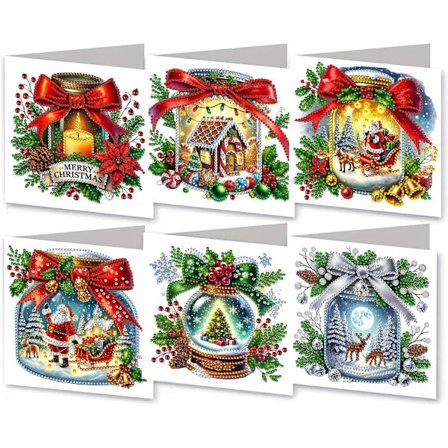 Diamantkonst Julkort - Set med 6 Julkort - Diamantkonst Julkort - Födelsedagskort med Kuvert - Presentkort - 15x30cm