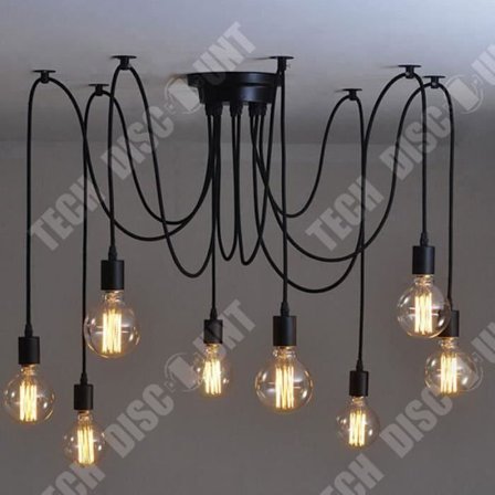 Lampa - TD - 8 E27-huvuden - Retro industriell - Svart metall - 60W max per huvud
