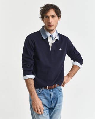 GANT - Chambray heavy rugger til herre evening blue