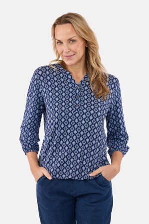 SIGNATURE - 3/4 Ærmet Bluse - Navy / Hvid - Grafisk Mønster