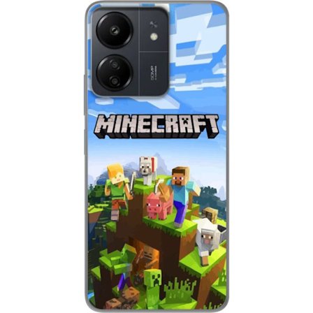 Kompatibelt Mobildeksel til Xiaomi Xiaomi Redmi 13C Minecraft eventyrklippe med Steve, Alex, dyr og mobs i klassisk blokkstil der hele verden samles i
