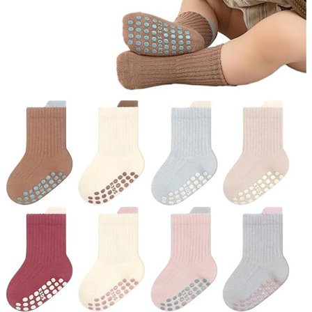 8 par Toddler Sklisikre Sokker - Pustende Sokker til Midt på Leggen - Størrelse M - Passer for Barn 1-3 År - Type A