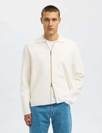 Selected Slhmike Light Ls Knit Full Zip Cardigan - Cream - M