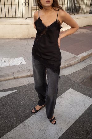 NA-KD Scallop Lace Singlet - Nytårssæt - Sort - EU 38