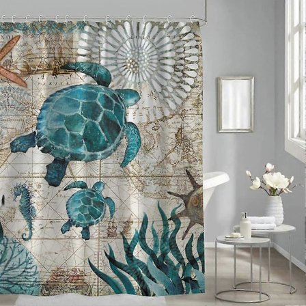 Homeenesto Suihkuverho Kylpyhuoneen Verho 180x200 Merikilpikonna Meri Kaunis Painettu Vedenpitävä Kangas 12 Koukulla Kestävä