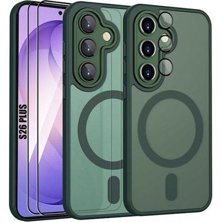 Stødabsorberende Cover - BOOLING - til Samsung Galaxy S26 Plus - med Magnetring - 2 Glas - Natgrøn