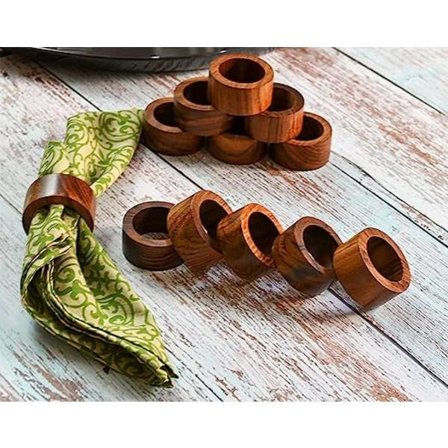 Sett med 12 håndlagde treserviettringer for middagsselskapsbord De