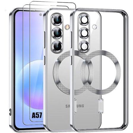 Silicone Cover - BOOLING - til Samsung Galaxy A57 5G - med Sølv Magnetisk Cirkel - 2 Glas