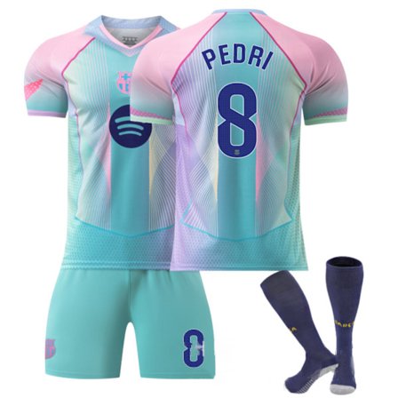 25-26 Barcelona Herre NO.8 Pedri Officiel-Stil Blå Fodboldtrøje Sæt