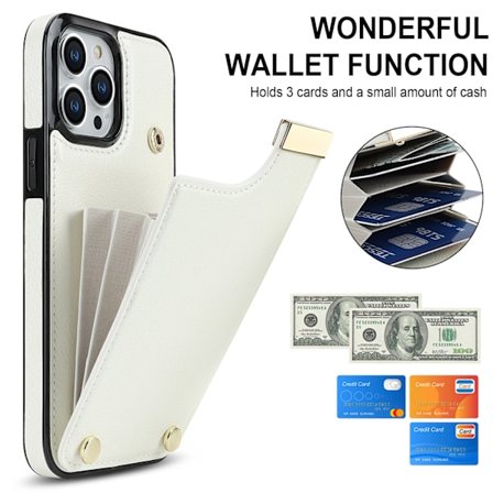 Etui for iPhone 15 Plus hvitt lær high-end trekkspill kortspor business