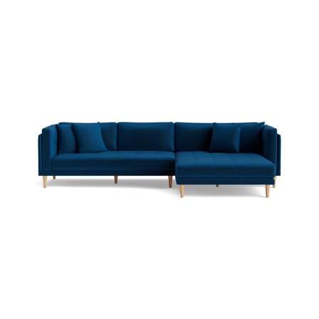 Cali Chaiselongue-Sofa, rechts, Riviera Blau, einfarbig, modernes Design, breite Recamiere mit Platz für zwei Personen, Polsterung, Höhe 76cm.