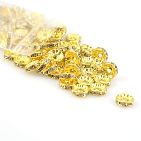 Distanspärlor Rund 10 Mm Rhinestone/guld 50-pack