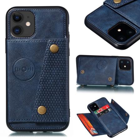 iPhone 12 Mini - Stilrent Retro Skal med Korthållare Mörkblå