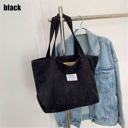 Håndtaske Dame Skuldertaske Håndtasker Fløjlsbukser Tote Taske Stor Kapacitet Shoppingtaske (sort)