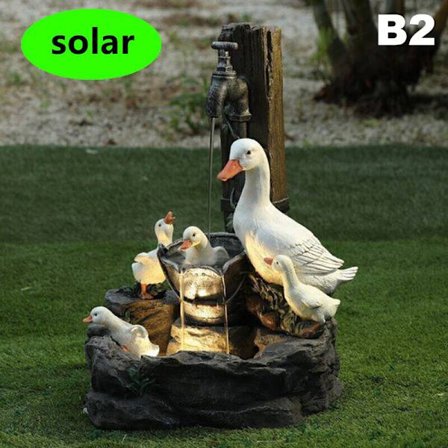 Duck Squirrel Solar Power Resin Patio Fountain Trädgårdsdekor