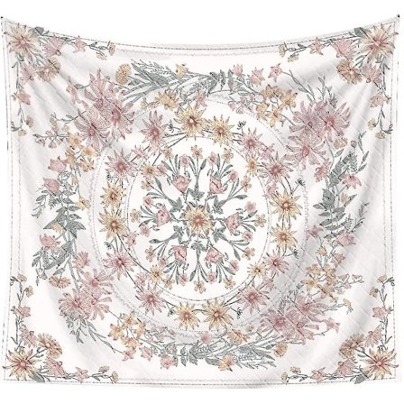 Blomster-vægtæppe til væggen - Blomstermedaljon-tæppe - Æstetisk vægkunst - Dekoration - Mandala - Blomstermedaljon
