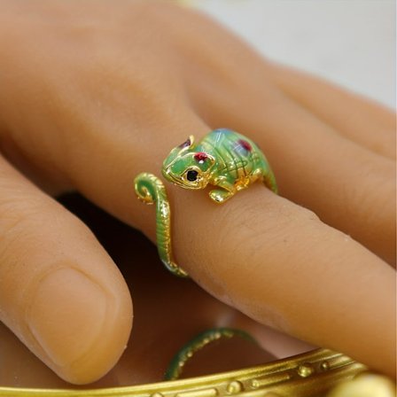 Justerbar 3D Färgskiftande Ödle-Ring - Realistiska Gecko-Klor & Öppning, Punk Gotisk för &