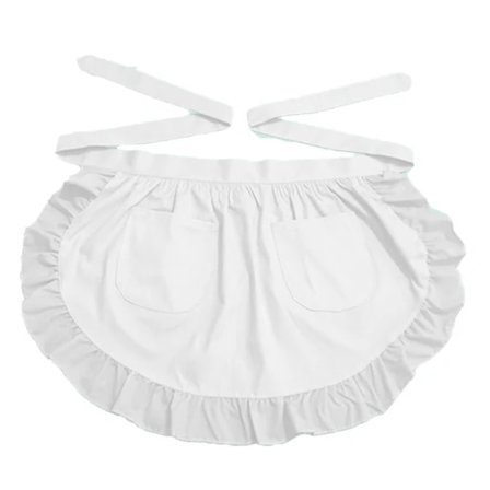 Retro Keittiö Röyhelöinen Puoliksi Vyötärölle Ulottuva Esiliina Taskulla (Valkoinen)