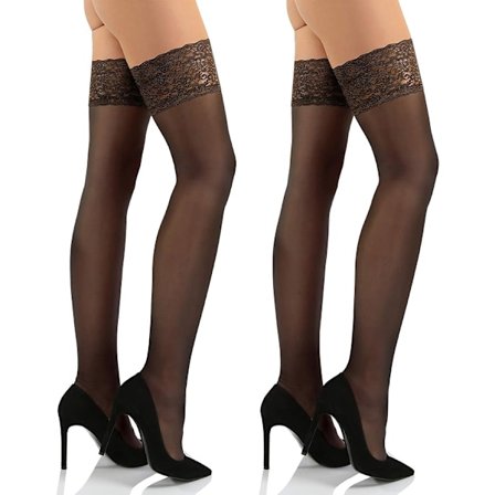 Strumpor med spets 1 eller 2 par 15 DEN Tunna Strumpor Kvinna