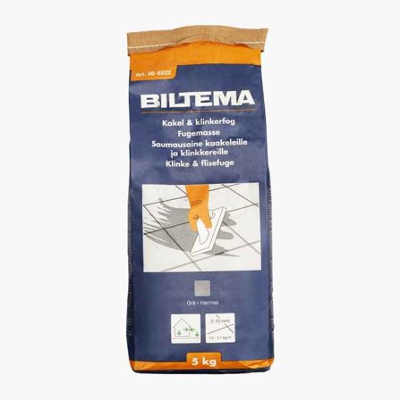 Biltema - Fugemasse Grå for Keramiske Fliser - 5 kg, Innendørs og Utendørs Bruk, Fugebredde 2–10 mm
