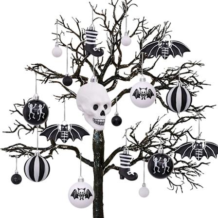 40 Halloween Træpynt, Assorterede Pynt Spøgelse Græskar Dekorationer Ubrækkelige Sæt, 4ft Træ, Feriefest Hjem Dekoration Sort og Hvid Black&white