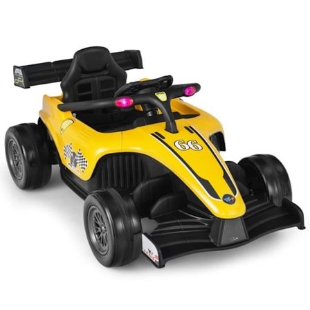COSTWAY Elbil 12V7Ah til børn 3 - 7 år, F1 Racing, 2 til 5 KM/H, 2,4G fjernbetjening, LED, USB, Horn, MP3, Gul