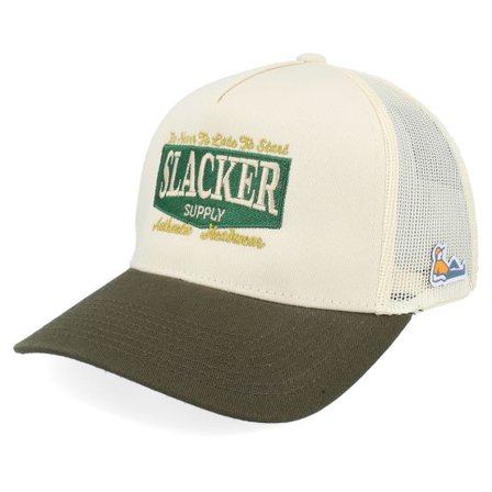 Slacker Supply - Grön trucker Keps - Batch Logo Olive Stone/Olive A-frame Trucker @ Hatstore