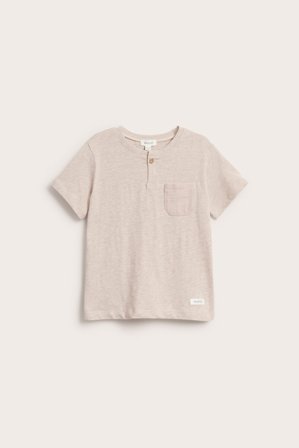 Newbie | T-shirt i slubtrikå med ficka Melerad beige 122/128 | Melerad beige
