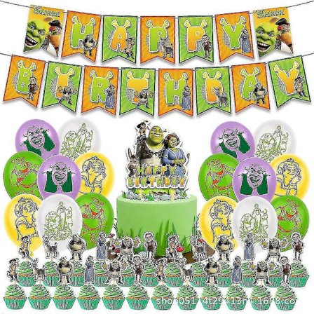 Shrek Tema Fest Dekoration Balloner Banner Kagedekoration Sæt