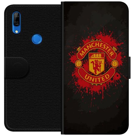 Yhteensopiva Lompakkokotelo Huawei Huawei P Smart Z Manchester United logo punaisella ja keltaisella värillä, raikas urheilullinen tausta