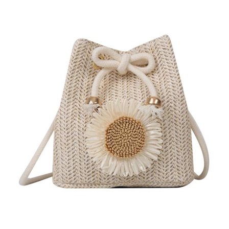 Kvinnor Handvävd Crossbody-väska Kvinnlig Halmaxelväska Summer Beach-Bag Söt Bucket Bag All-matchande Messenger Bag Ins