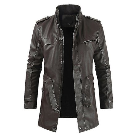 Herre Lapel Skinnjakke Ensfarget Medium Lang Frakk