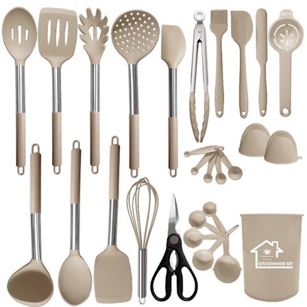 Køkkenredskaber Silikone Spatel Suppeske 28-delt Sæt Non-stick Silikone Spatel Fødevaregodkendt Silikone Køkkenredskaber Sæt Khaki