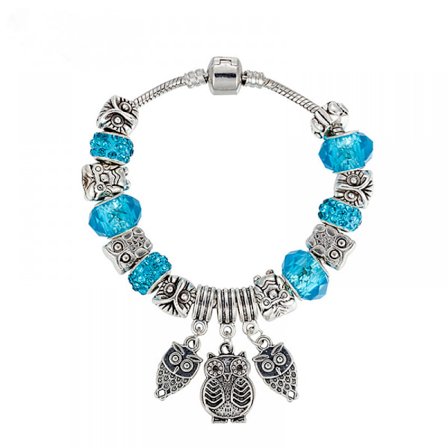Dam Armband med Berlock, Ljusblå Pärlor Uggla Hänge Orm