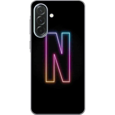 Kompatibel Mobilcover til Samsung Samsung Galaxy A36 Minimalistisk neonbogstav N i farveskiftende lys mod sort baggrund