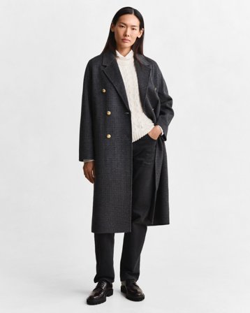 GANT Damen Handgenähter Mantel mit Karomuster (L) Grau