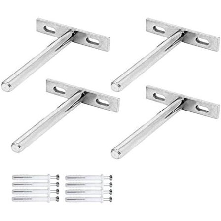 4 stk. usynlige flytende hyllebraketter skjult feste T-form vegg hyllebrakett for å fikse trehyllebraketter
