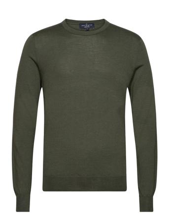 Gmd Merino Silk Crew Strikkegenser M. Rund Krage Kakigrønn Hackett London*Betinget Tilbud