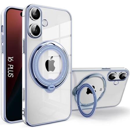 Gennemsigtigt silikonetui til iPhone 16 Plus med integreret magnetisk støtte - stødsikker beskyttelse blå