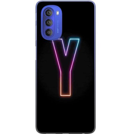 Kompatibel Mobilcover til Motorola Motorola Moto G51 5G Minimalistisk neonbogstav Y i farveskiftende lys mod sort baggrund